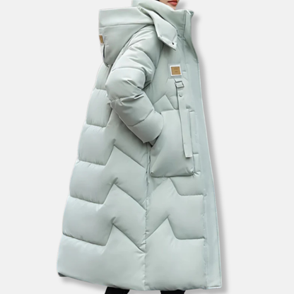 Femme Doudoune Longue - Tissu Tissé - Coupe Oversize - Col Montant À Capuche