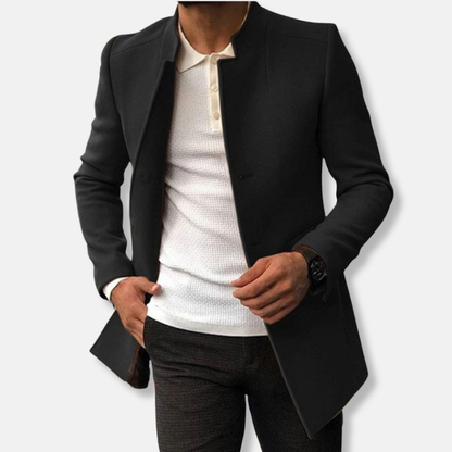 Veste homme – Coupe slim – Laine – Sans col – Fermeture simple – Longueur hanches
