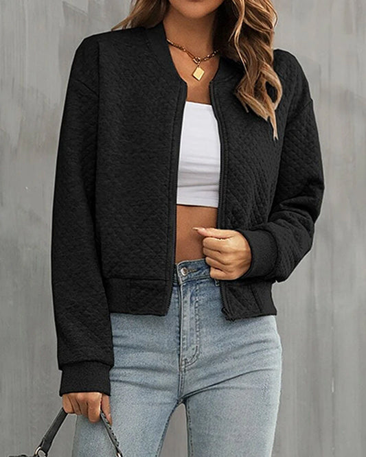 Veste bomber femme – Coupe courte – Matelassée – Fermeture zippée – Finitions côtelées