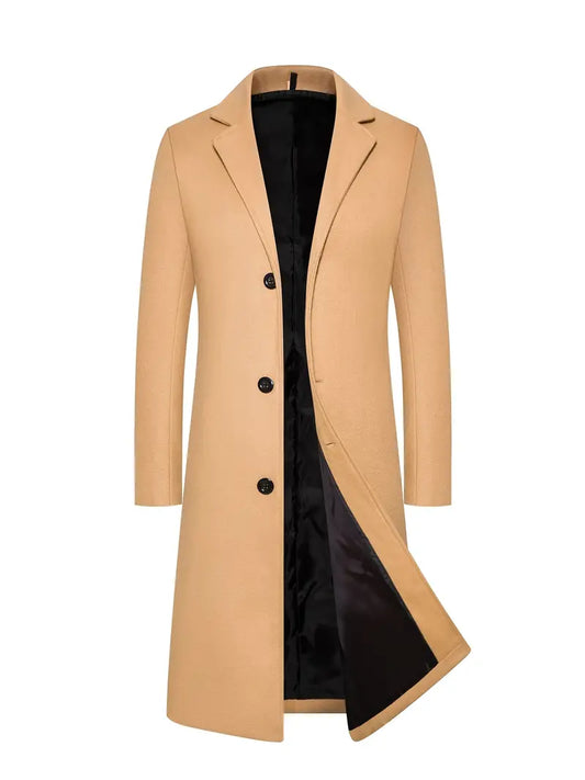 Manteau homme – Coupe ajustée – Longueur genou – Tissu chaud structuré élégant