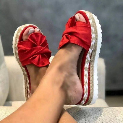 Sandales femme ouvertes – Semelle orthopédique – Dessus tressé – Nœud élégant
