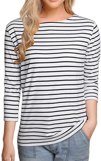 Blouse femme manches longues – Coupe décontractée – Col rond – Maille douce – Rayée