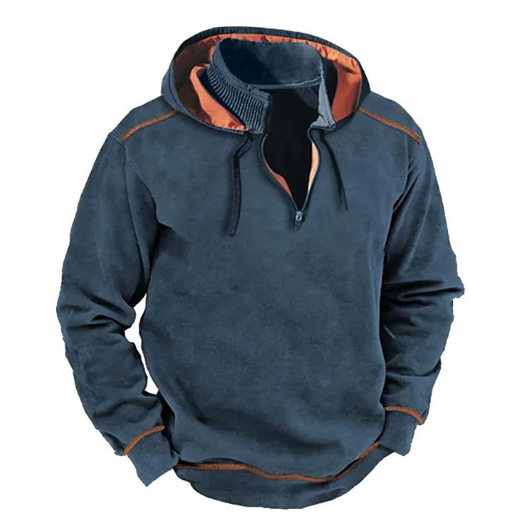 Homme Sweat À Capuche - Maille Coton - Coupe Décontractée - Col Montant - Fermeture Mi-Zip