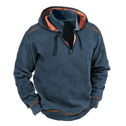 Homme Sweat À Capuche - Maille Coton - Coupe Décontractée - Col Montant - Fermeture Mi-Zip