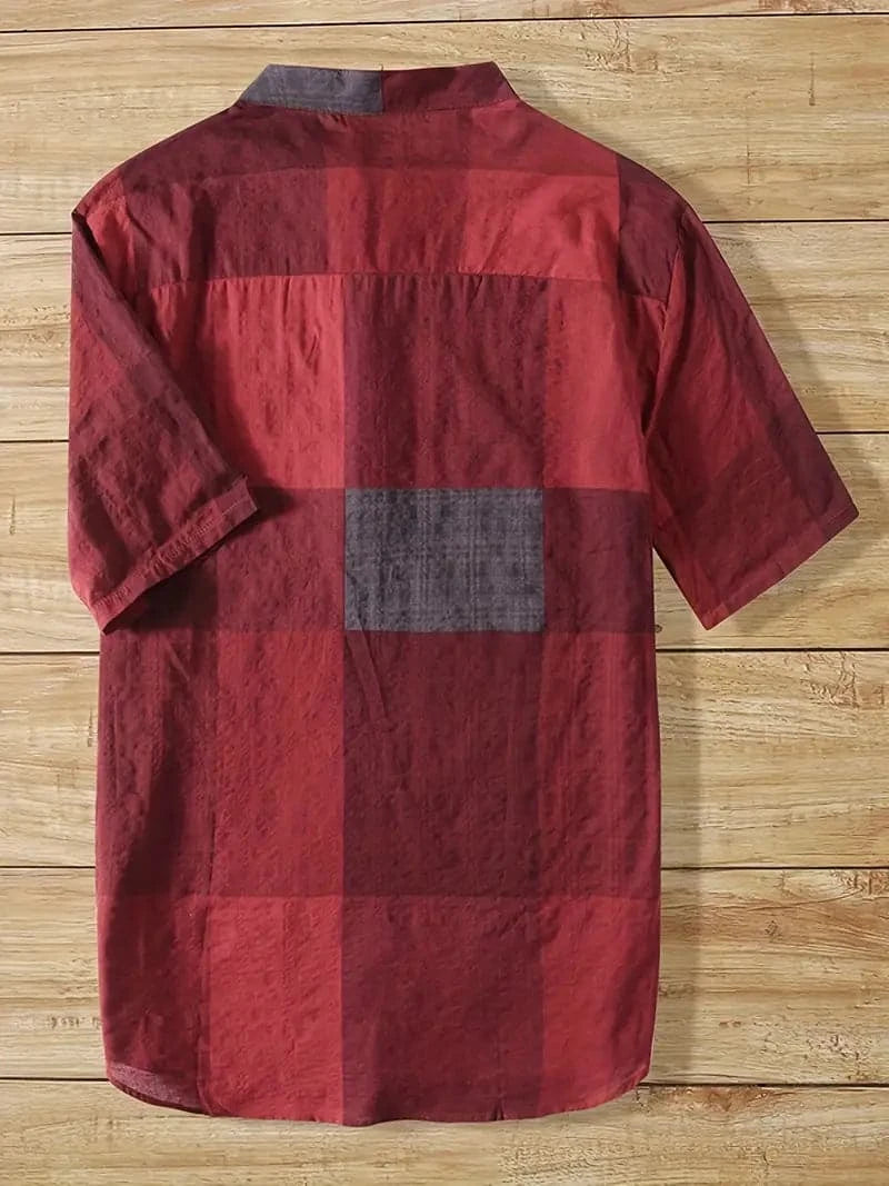 Chemise patchwork à col mandarin élégante et confortable pour hommes