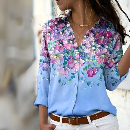 Blouse Femme – Coupe Ample – Tissu Respirant – Imprimé Fleuri – Manches Retroussées