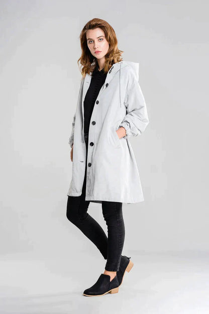 Veste imperméable femme – Coupe décontractée – Capuche réglable – Boutons – Mi-longue