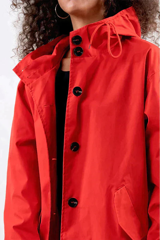 Veste imperméable femme – Coupe décontractée – Capuche réglable – Boutons – Mi-longue