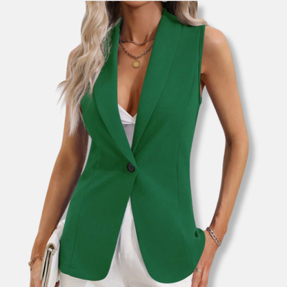 Veste sans manches femme – Coupe cintrée – Col rond – Fermeture un bouton