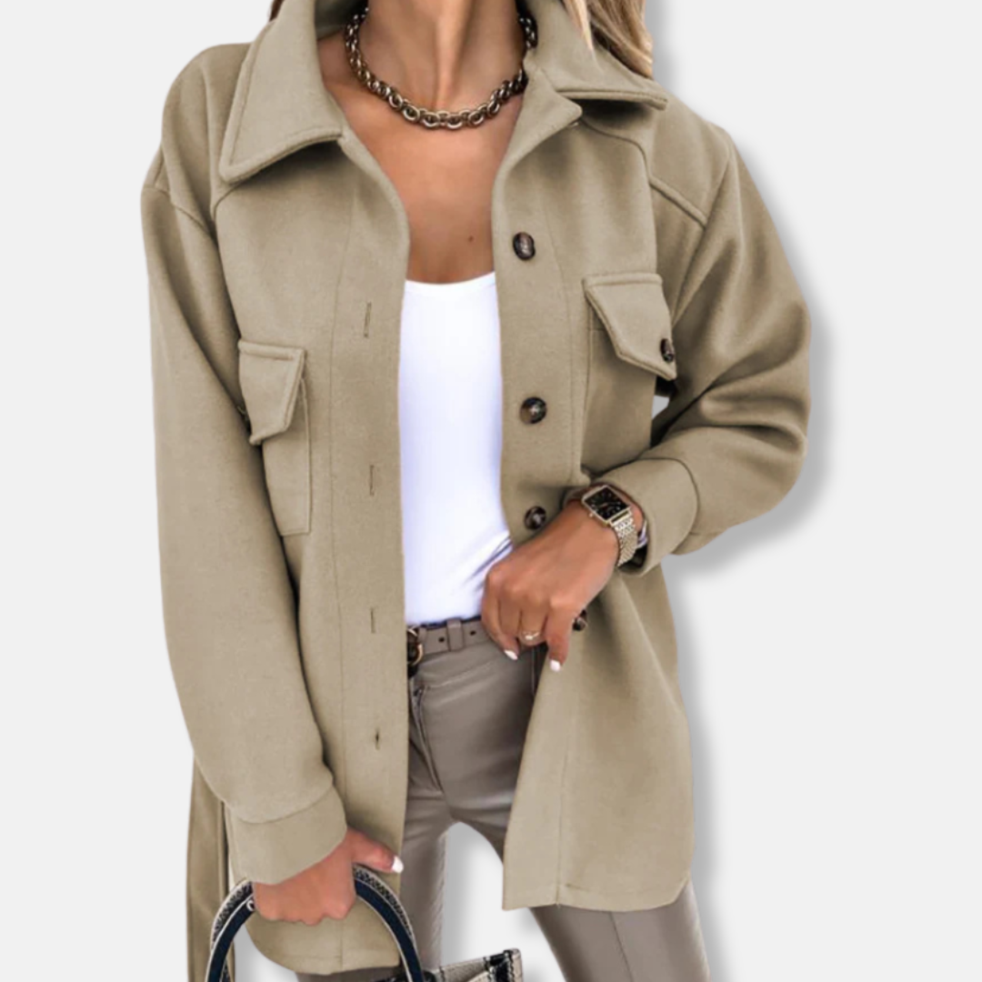 Femme Veste Shacket - Tissu Tissé Doux - Coupe Oversize - Longueur Mi-Cuisse