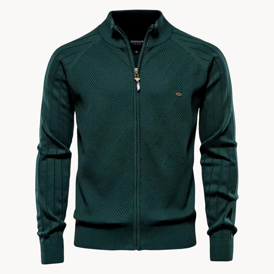 Veste hybride homme – Coupe slim – Laine mélangée tricotée – Fermeture zippée – Finitions côtelées