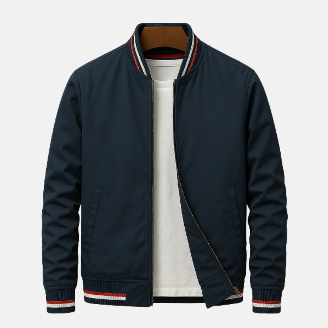 Blouson bomber homme – Coupe droite – Tissu léger – Fermeture zippée – Finition côtelée