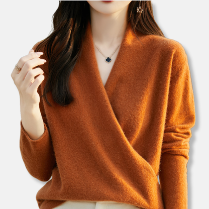 Pull femme col V – Maille laine douce – Coupe décontractée – Manches longues