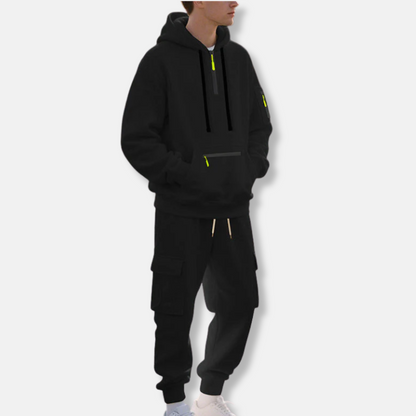 Survêtement homme – Hoodie ample demi-zip et joggers cargo à taille réglable