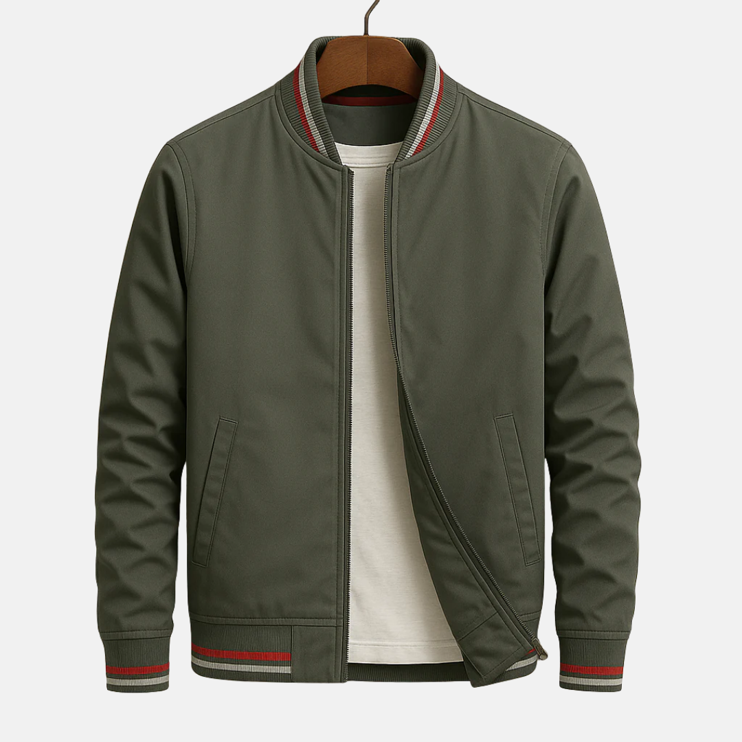 Blouson homme bomber – Coupe régulière – Matière légère – Finition côtelée zippée