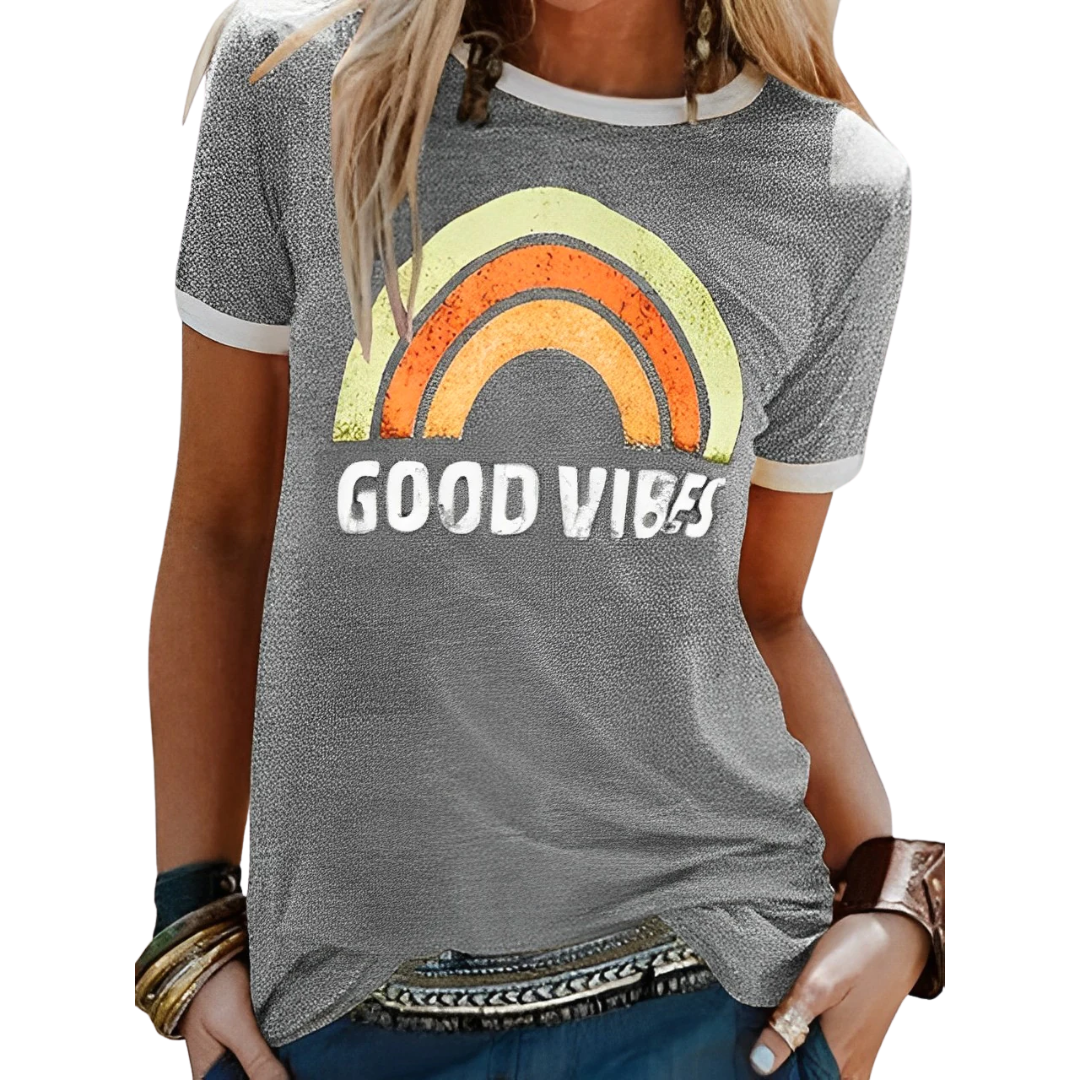 T-shirt femme – Coupe classique – Maille douce – Col rond – Graphique décontracté