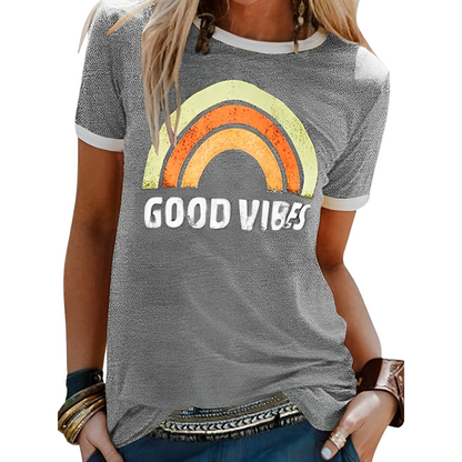 T-shirt femme – Coupe classique – Maille douce – Col rond – Graphique décontracté