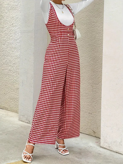 Combinaison Femme - Imprimé Pied-de-Poule - Sans Manches - Coupe Large Élégante