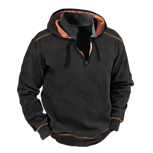 Homme Sweat À Capuche - Maille Coton - Coupe Décontractée - Col Montant - Fermeture Mi-Zip