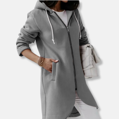 Veste sweat femme – Coupe décontractée – Coton – Capuche zippée – Longueur mi-cuisse