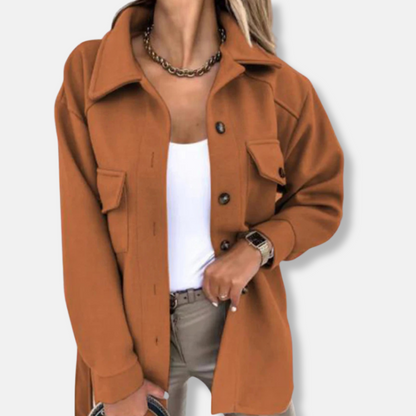 Femme Veste Shacket - Tissu Tissé Doux - Coupe Oversize - Longueur Mi-Cuisse