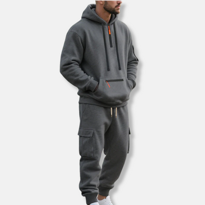 Survêtement homme – Hoodie ample demi-zip et joggers cargo à taille réglable