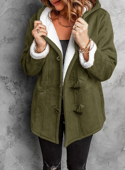 Manteau femme à brandebourgs – Coupe ample – Doublure chaude – Capuche – Tissu doux
