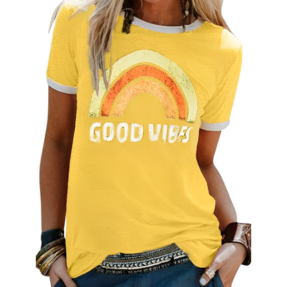 T-shirt femme – Coupe classique – Maille douce – Col rond – Graphique décontracté