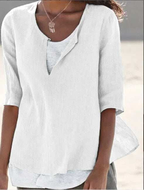 Blouse femme – Coupe ample – Manches mi-longues – Tissu respirant – Style décontracté