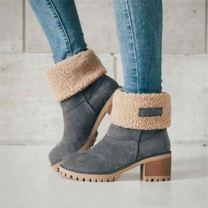 Bottines Femme - Daim Élégant - Talon Large Stable - Doublure Chaude Fausse Fourrure