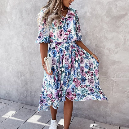 Sumara - Robe midi stylée à manches courtes
