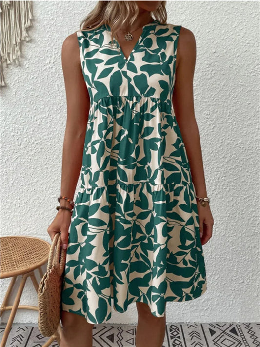 Robe Femme Sans Manches – Coupe Décontractée – Tissu Respirant – Imprimé Volanté