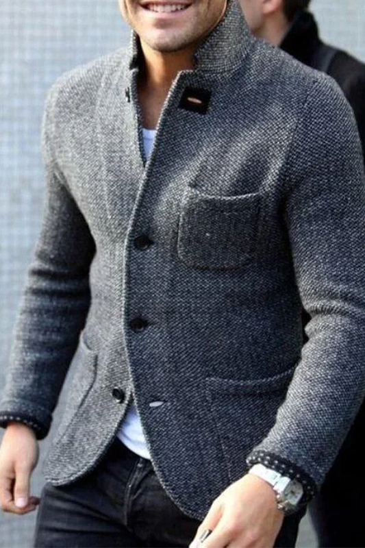 Blazer Homme – Coupe Ajustée – Tissu Texturé – Col Montant – Poches Multiples