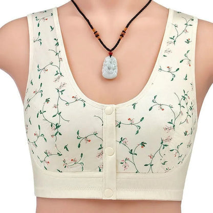 Brassière femme – Sans armatures – Tricot doux – Boutons devant – Motif floral