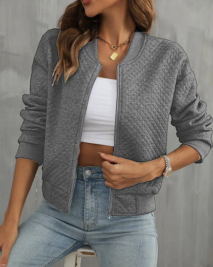 Veste bomber femme – Coupe courte – Matelassée – Fermeture zippée – Finitions côtelées