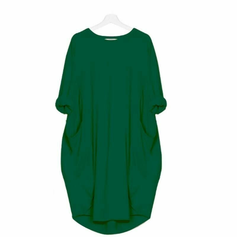 Robe midi femme – Coupe large – Tissu respirant – Col rond – Poches latérales