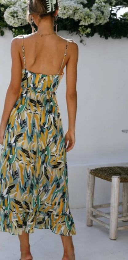 Robe Longue Femme - Sans Manches - Col V - Bretelles Fines - Fluide et Élégante