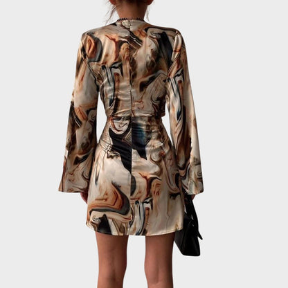 Robe Portefeuille Femme - Manches Longues - Encolure V - Coupe Ajustable - Imprimé Moderne