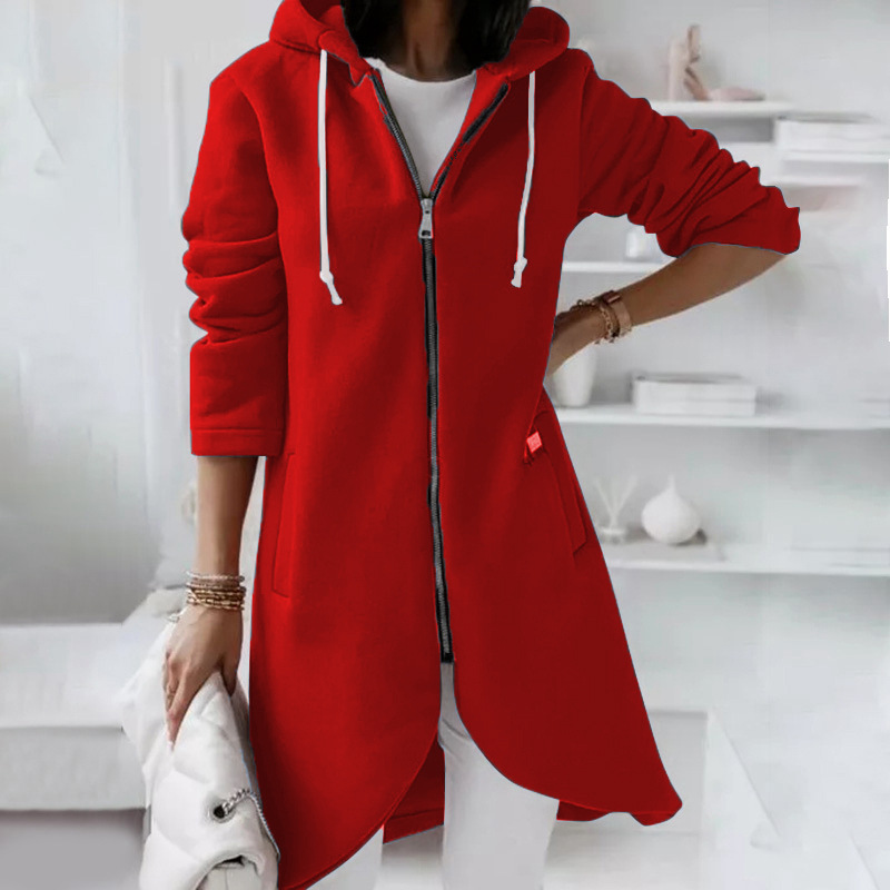 Veste sweat femme – Coupe décontractée – Coton – Capuche zippée – Longueur mi-cuisse