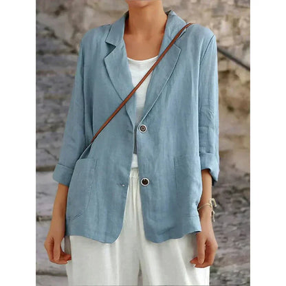 Blazer femme – Coupe décontractée – Fibres naturelles – Épaules structurées – Poches larges