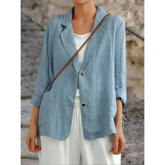 Blazer femme – Coupe décontractée – Fibres naturelles – Épaules structurées – Poches larges