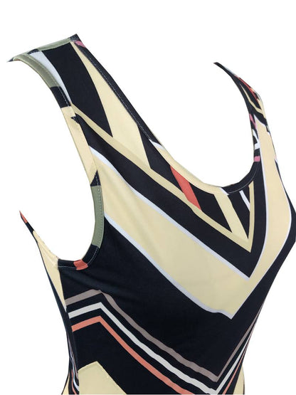 Robe Maxi Femme - Sans Manches - Fendue Côté - Coupe Moulante - Motif Géométrique