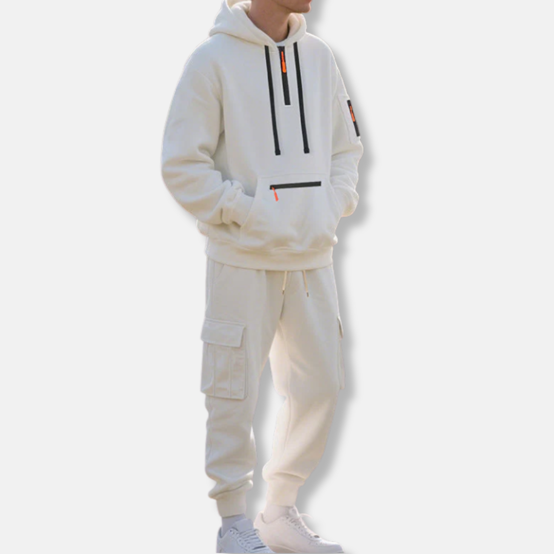 Survêtement homme – Hoodie ample demi-zip et joggers cargo à taille réglable