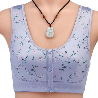 Brassière femme – Sans armatures – Tricot doux – Boutons devant – Motif floral