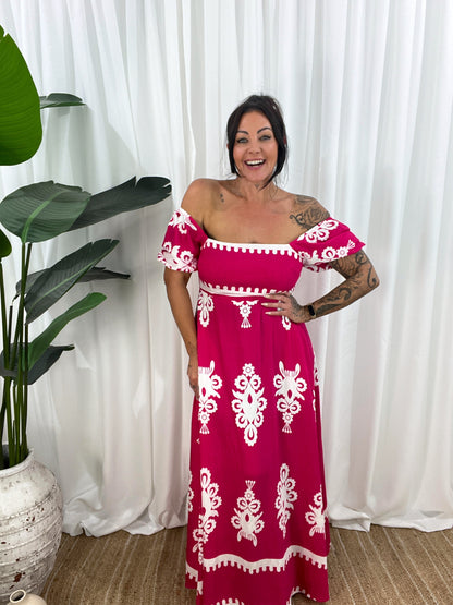 Robe Longue Femme - Épaules Dénudées - Manches Courtes Bouffantes - Fluide et Élégante