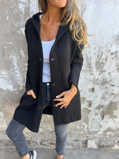 Luxueux cardigan en tricot à capuche long et chaud pour femme