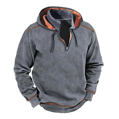 Homme Sweat À Capuche - Maille Coton - Coupe Décontractée - Col Montant - Fermeture Mi-Zip