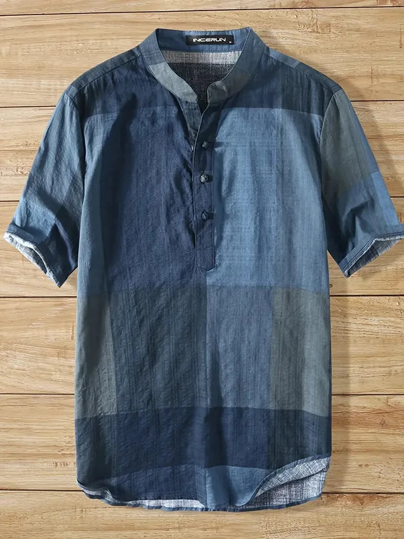 Chemise patchwork à col mandarin élégante et confortable pour hommes