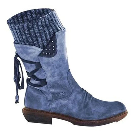 Bottines femme – Coupe ajustée – Liseré tricoté – Clous décoratifs – Laçage arrière