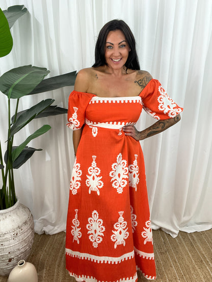 Robe Longue Femme - Épaules Dénudées - Manches Courtes Bouffantes - Fluide et Élégante